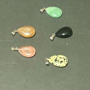 Set of Five Teardrop Stone Pendants